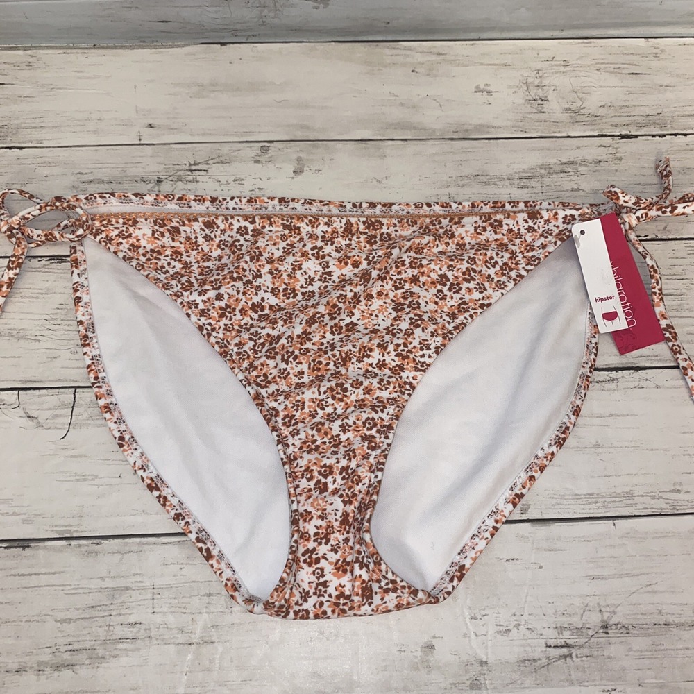 Xhilaration Bikini Bottom Womens XL Brown Pink Floral Hipster Tie Swim XL‎